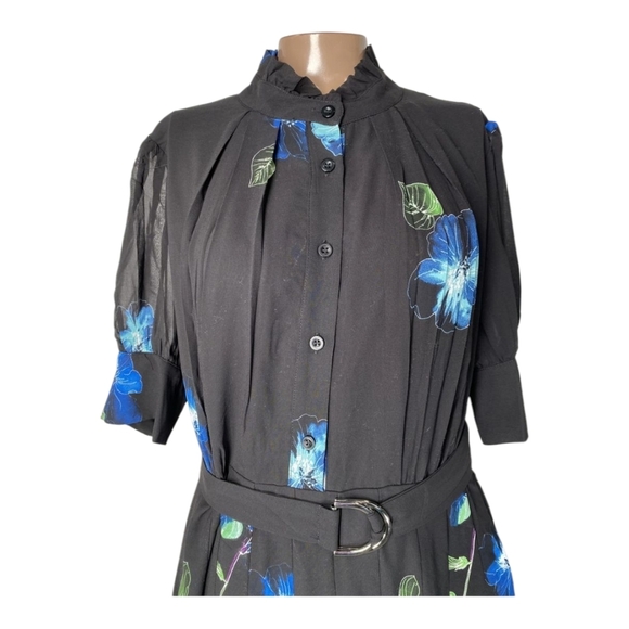 Gracia Womens Maxi Dress Black Size L Blue Purple Floral Belted Fit & Flare - Picture 5 of 13